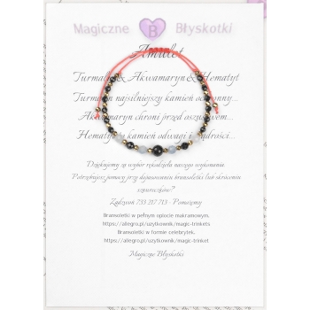 Bransoletka celebrytka czarny TURMALIN AKWAMARYN HEMATYT ochrona i miłość